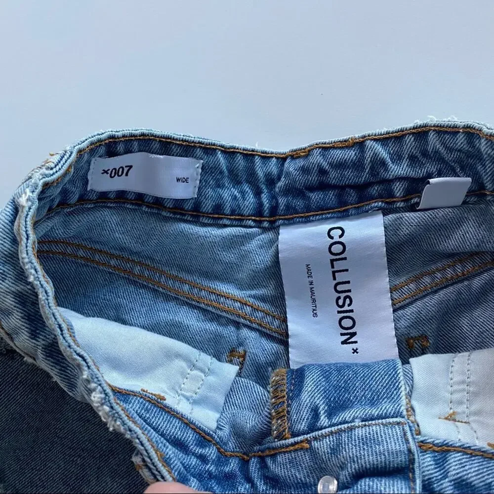 Collusion Long Length Bermuda Distressed Denim Shorts Size 4